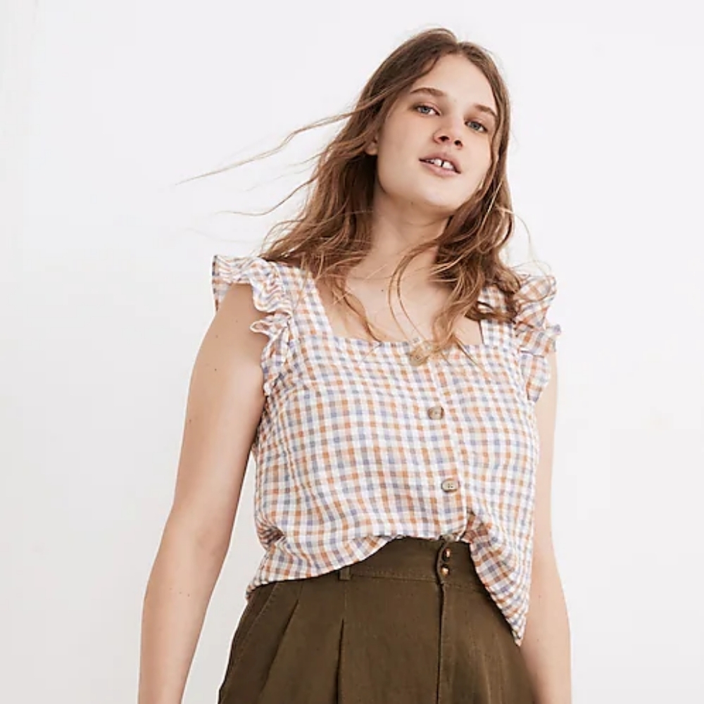 Gingham ruffle tank